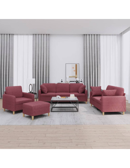 Set di Divani 4 pz con Cuscini Rosso Vino in Tessuto
