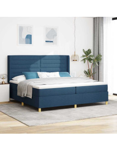 Letto a molle con strisce LED Blu 200 x 200 cm Tessuto