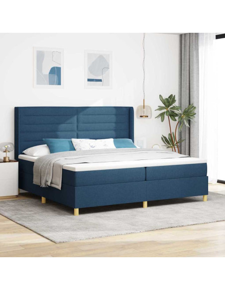 Letto a molle con strisce LED Blu 200 x 200 cm Tessuto