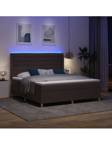 Letto a molle con strisce LED Marrone 180 x 200 cm Tessuto