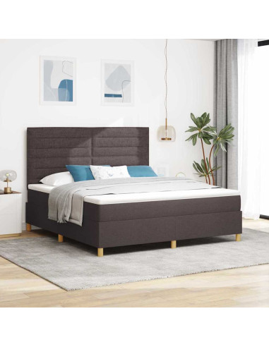 Letto a Sorgente LED Marrone Scuro 180 x 200 cm Tessuto