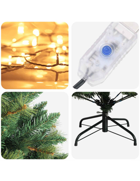 Albero di Natale Artificiale con Rami Pieghevoli 180 cm 300 LED
