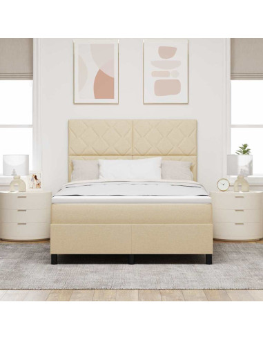 Letto a molle con strisce LED Crema 140 x 190 cm Tessuto
