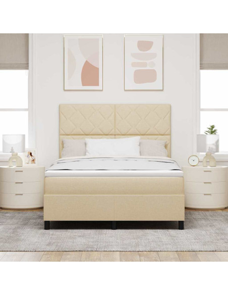Letto a molle con strisce LED Crema 140 x 190 cm Tessuto