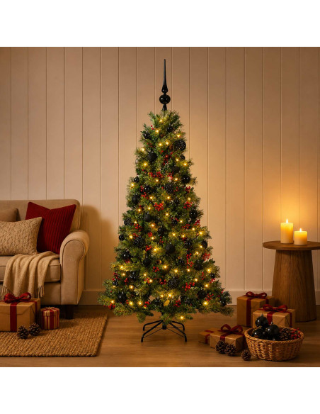 Albero di Natale artificiale con palline 150 cm 150 LED