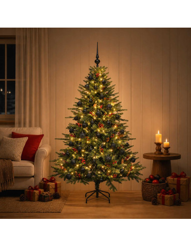 Albero di Natale artificiale con palline 150 cm 150 LED