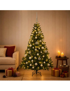 Albero di Natale Artificiale con Palline 150 cm 150 LED