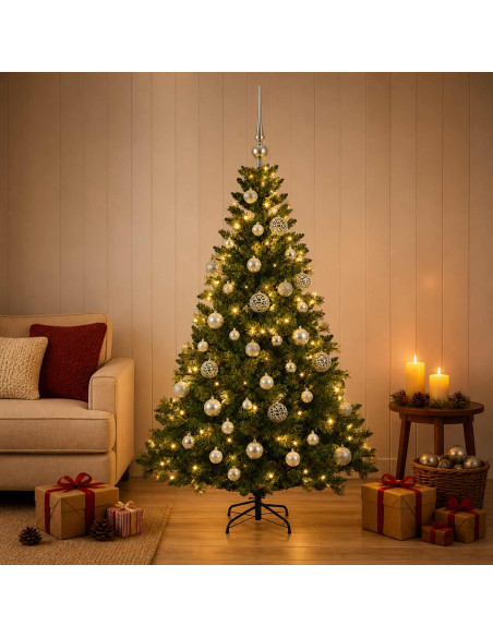 Albero di Natale Artificiale con Palline 150 cm 150 LED