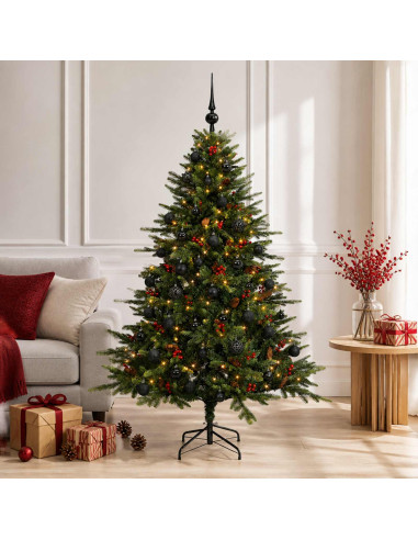 Albero di Natale artificiale con palline 150 cm 150 LED