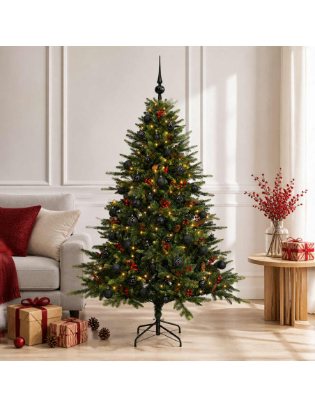 Albero di Natale artificiale con palline 150 cm 150 LED