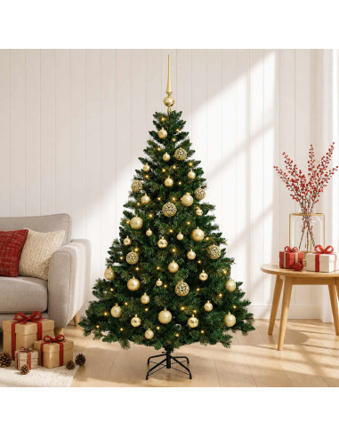 Albero di Natale Artificiale con Palline 150 cm 150 LED