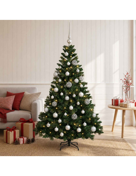 Albero di Natale Artificiale con Palline 150 cm 150 LED
