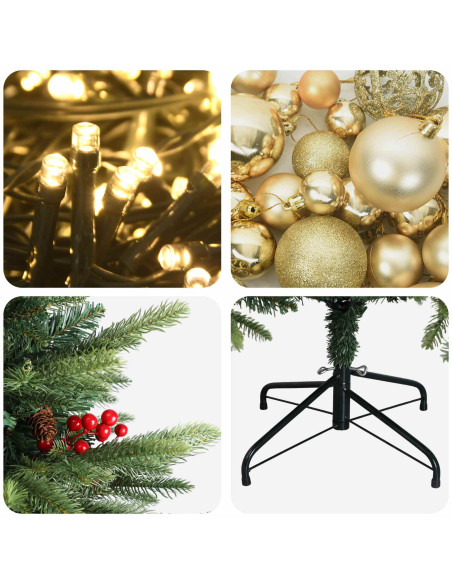 Albero di Natale artificiale con palline 150 cm 150 LED
