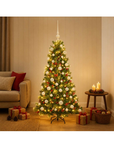 Albero di Natale artificiale con palline 150 cm 150 LED