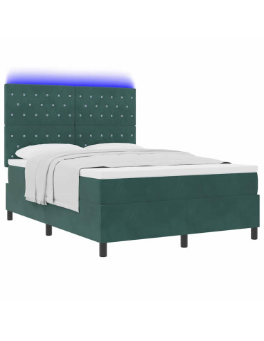 Letto a Sorgente LED Verde Scuro 160 x 200 cm Velluto