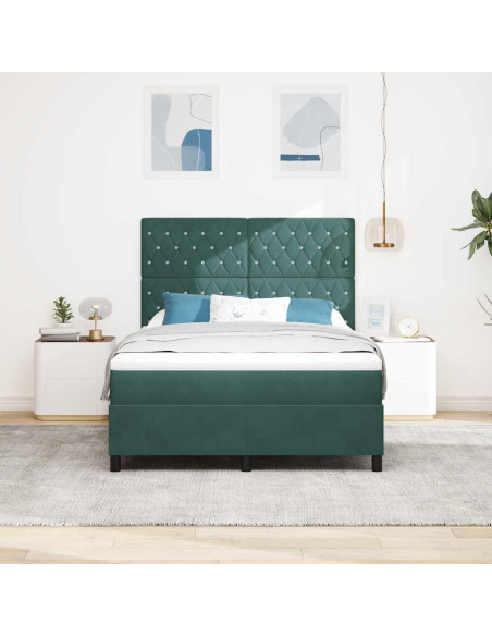 Letto a Sorgente LED Verde Scuro 160 x 200 cm Velluto