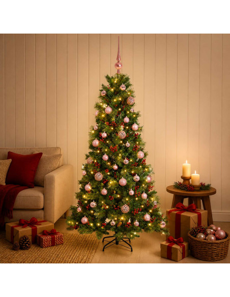 Albero di Natale artificiale con palline 150 cm 150 LED