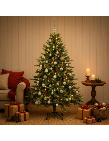 Albero di Natale artificiale con palline 150 cm 150 LED