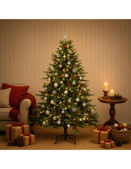 Albero di Natale artificiale con palline 150 cm 150 LED
