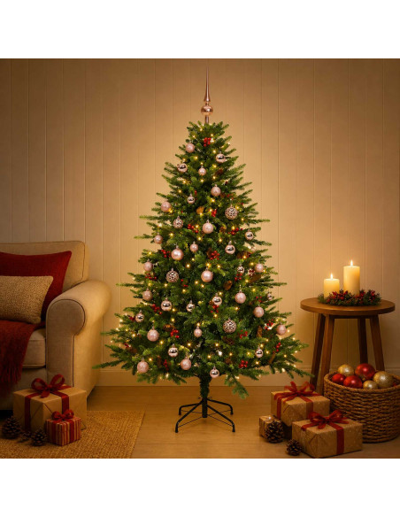 Albero di Natale artificiale con palline 150 cm 150 LED