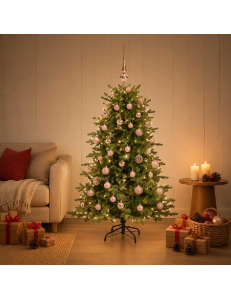 Albero di Natale artificiale con palline 150 cm 150 LED