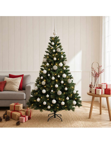 Albero di Natale Artificiale con Palline 150 cm 150 LED