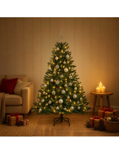Albero di Natale artificiale con palline 150 cm 150 LED