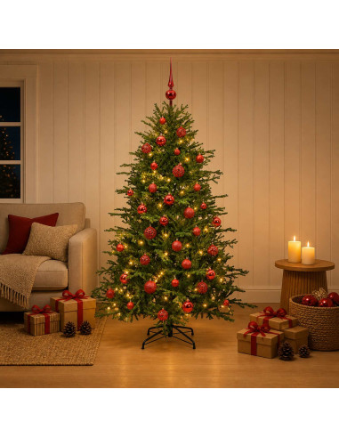 Albero di Natale artificiale con palline 120 cm 150 LED