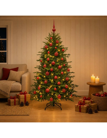 Albero di Natale artificiale con palline 120 cm 150 LED