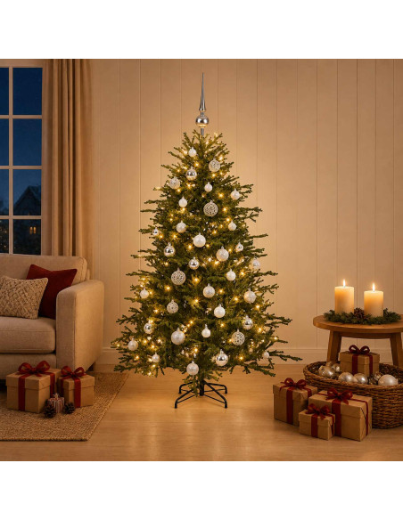 Albero di Natale artificiale con palline 150 cm 150 LED