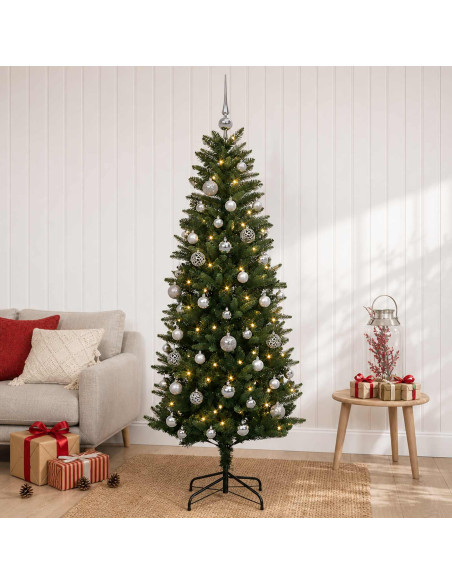 Albero di Natale Artificiale con Palline 150 cm 150 LED
