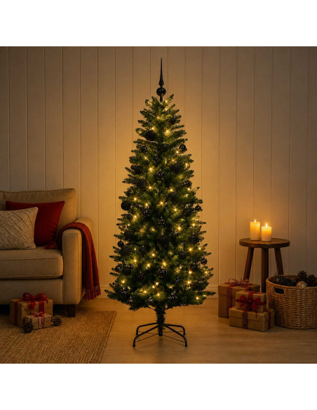 Albero di Natale Artificiale con Palline 150 cm 150 LED