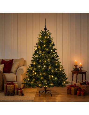 Albero di Natale artificiale con palline 150 cm 150 LED