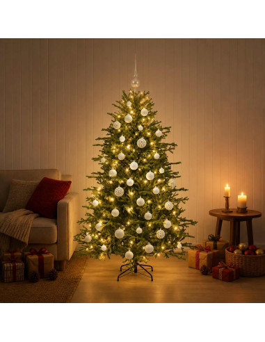 Albero di Natale artificiale con palline 150 cm 150 LED