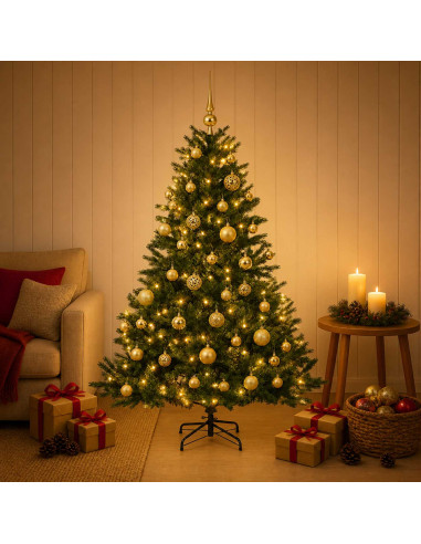 Albero di Natale artificiale con palline 150 cm 150 LED