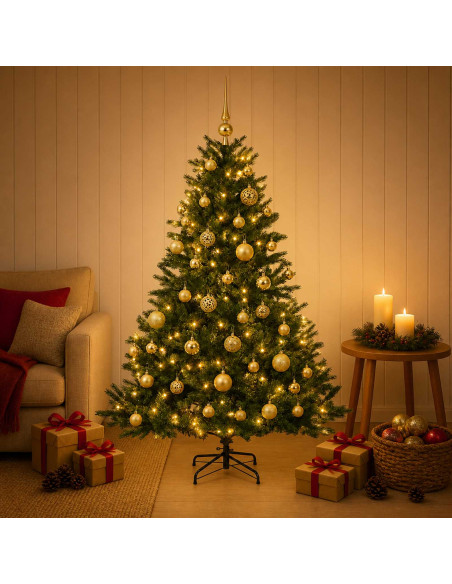 Albero di Natale artificiale con palline 150 cm 150 LED