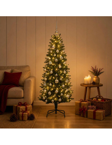 Albero di Natale Artificiale con Palline 150 cm 150 LED
