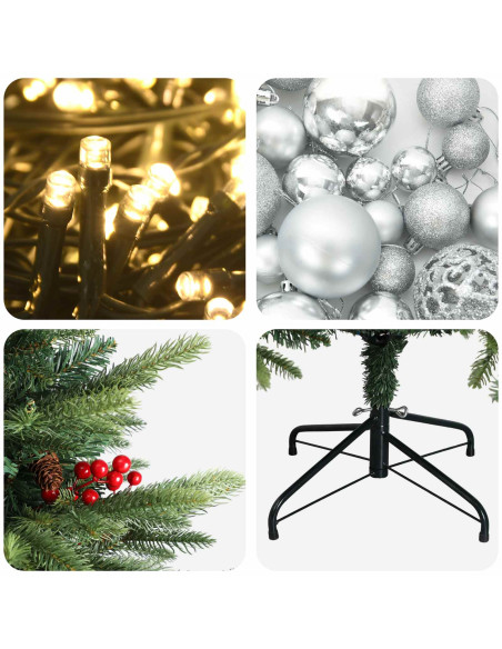 Albero di Natale artificiale con palline 120 cm 150 LED