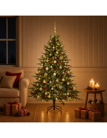 Albero di Natale artificiale con palline 120 cm 150 LED