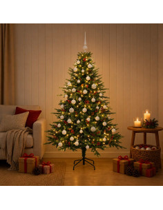 Albero di Natale artificiale con palline 120 cm 150 LED