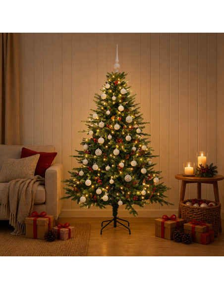 Albero di Natale artificiale con palline 120 cm 150 LED