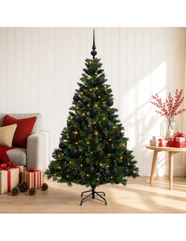 Albero di Natale artificiale con palline 120 cm 150 LED