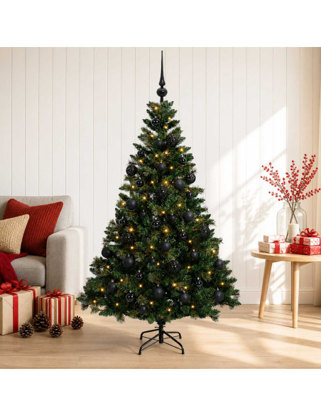 Albero di Natale artificiale con palline 120 cm 150 LED