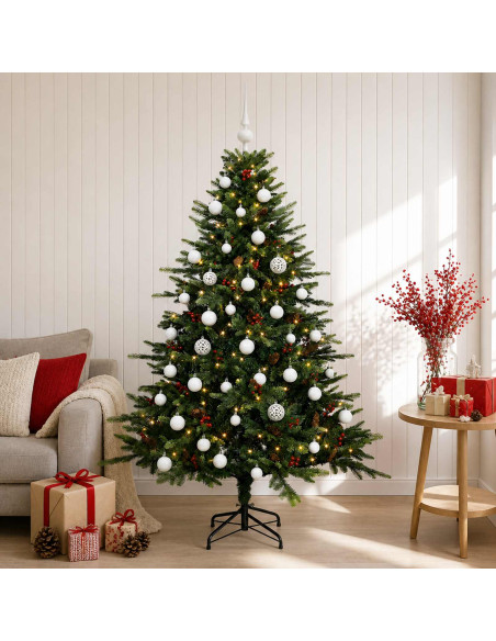 Albero di Natale artificiale con palline 120 cm 150 LED