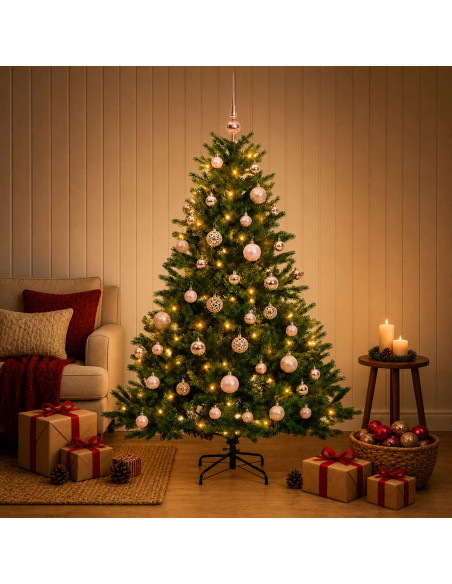 Albero di Natale artificiale con palline 120 cm 150 LED