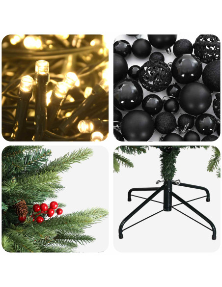 Albero di Natale artificiale con palline 210 cm 300 LED