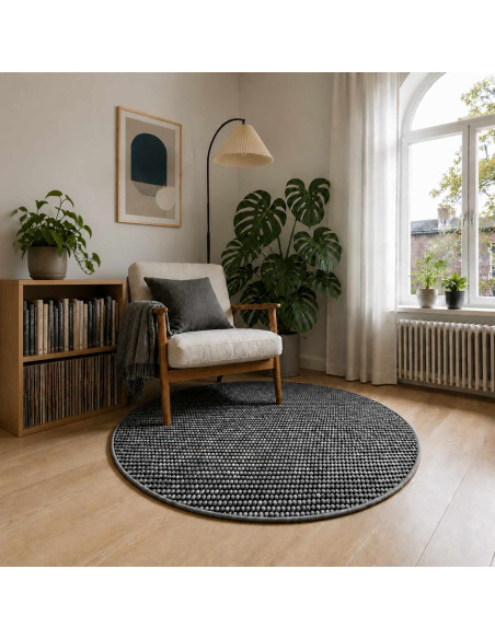 Tappeto Antracite Ø 120 cm 100% Poliestere 3 mm Lavabile