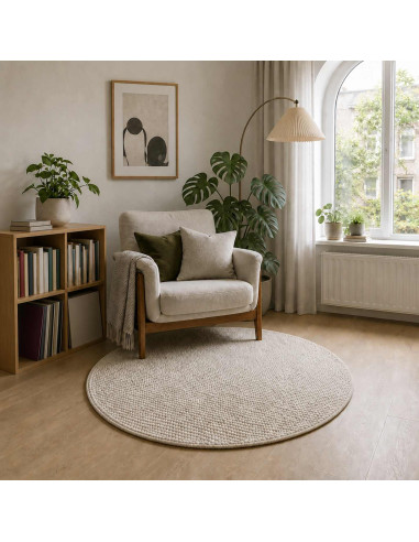Tappeto Crema Ø 120 cm 100% Poliestere 3 mm Lavabile