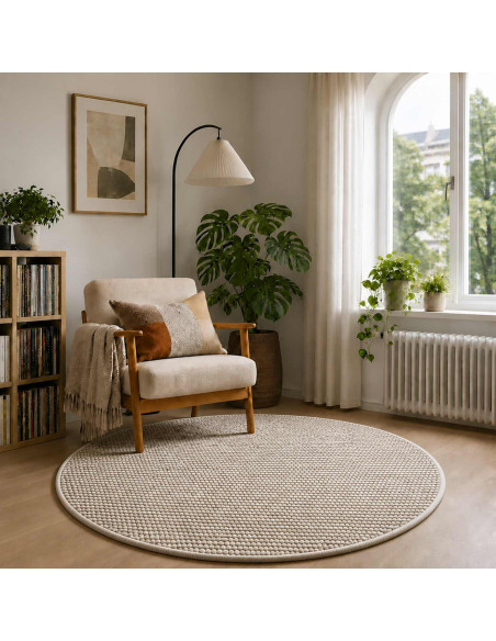 Tappeto Beige Ø 120 cm 100% Poliestere 3 mm Lavabile