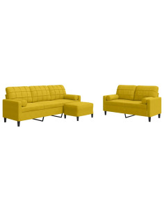 Set di Divani 3 pz con Cuscini e Rinforzi Giallo in Velluto 2